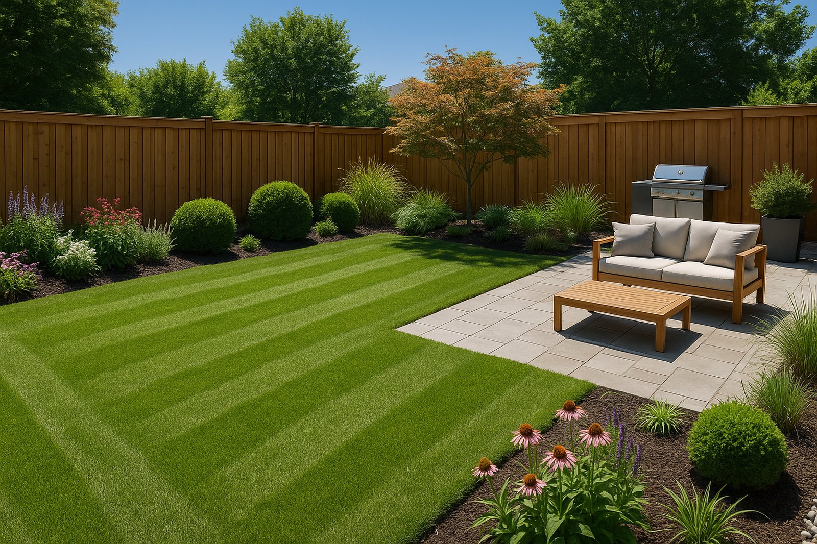 lush local garden with patio and grill area Top Abbotsford BC Home Service Landscapers lush local garden with patio and grill area | GPS: 49.151263, -122.515449