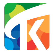 T.K. Graphics logo featuring a stylized letter K with geometric shapes in green, yellow, blue, and orange colors
