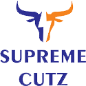 Supreme Cutz barber shop logo featuring a stylized bull head in blue and orange with the business name below
