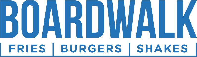Boardwalk Burgers Abbotsford logo featuring blue text with fries, burgers, and shakes