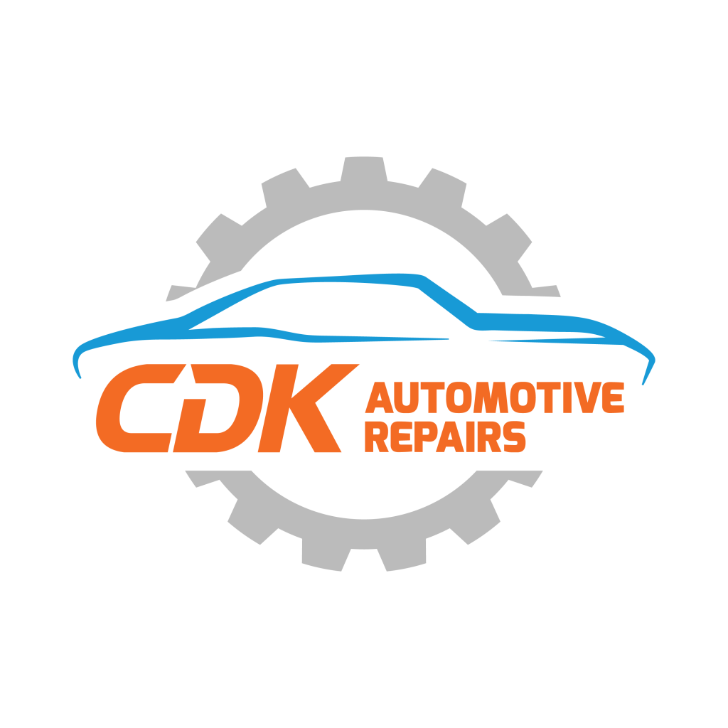 CDK Automotive Repairs logo featuring a stylized blue car silhouette with a gray gear in the background
