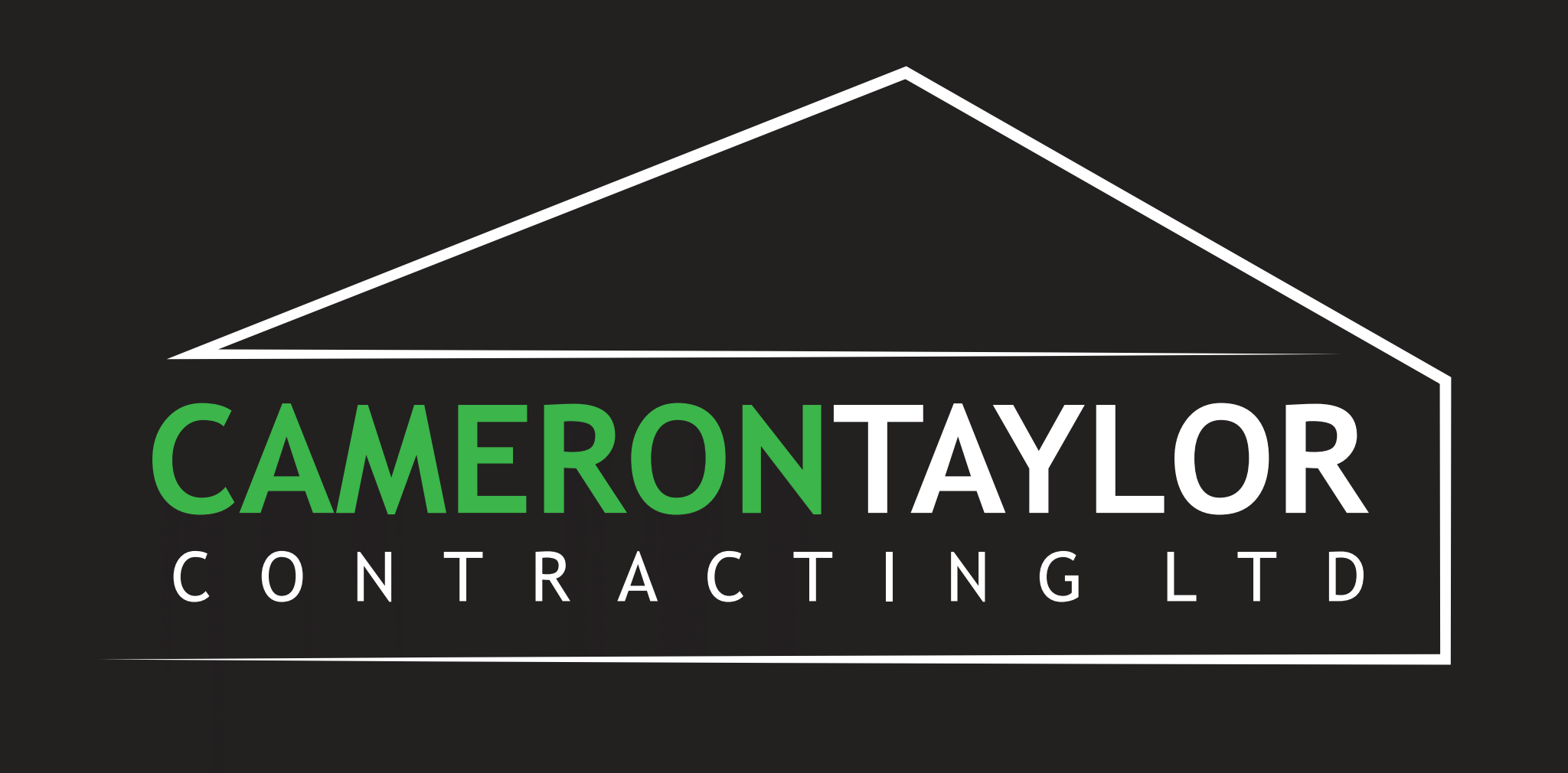 Cameron Taylor Contracting Ltd logo featuring a white house outline with green and white text on black background