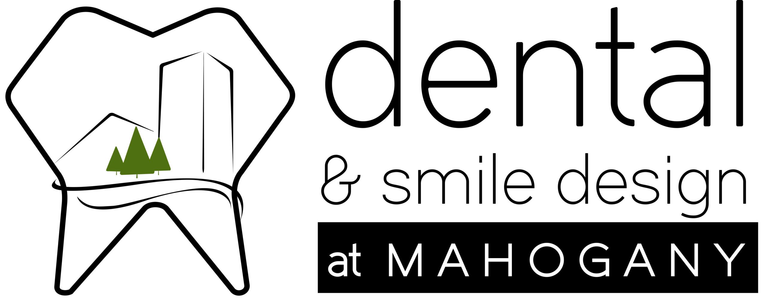 Dental & Smile Design at Mahogany logo featuring a tooth shape with mountains and trees, representing a dental clinic in Abbotsford