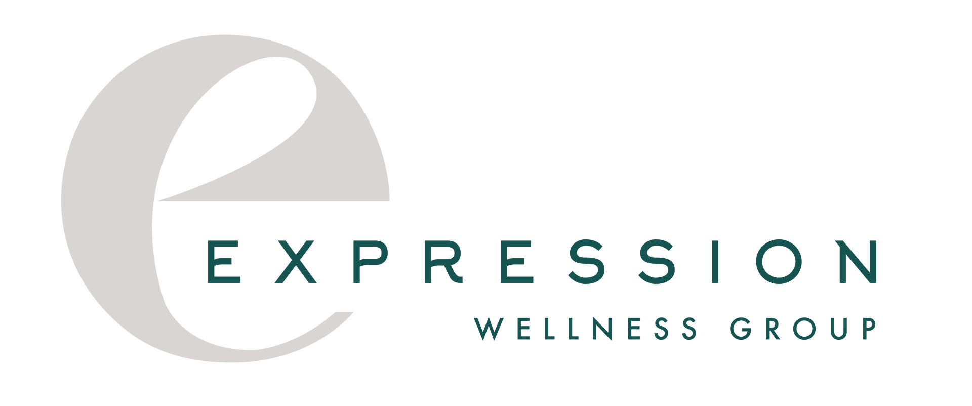 Expression Wellness Group logo featuring a stylized grey circular design with teal text