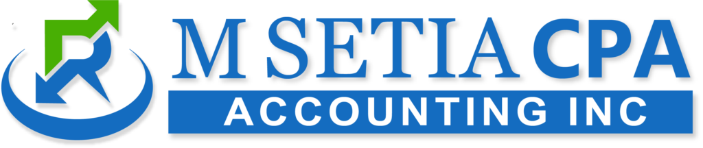 M Setia CPA Accounting Inc. logo with green and blue arrows and company name