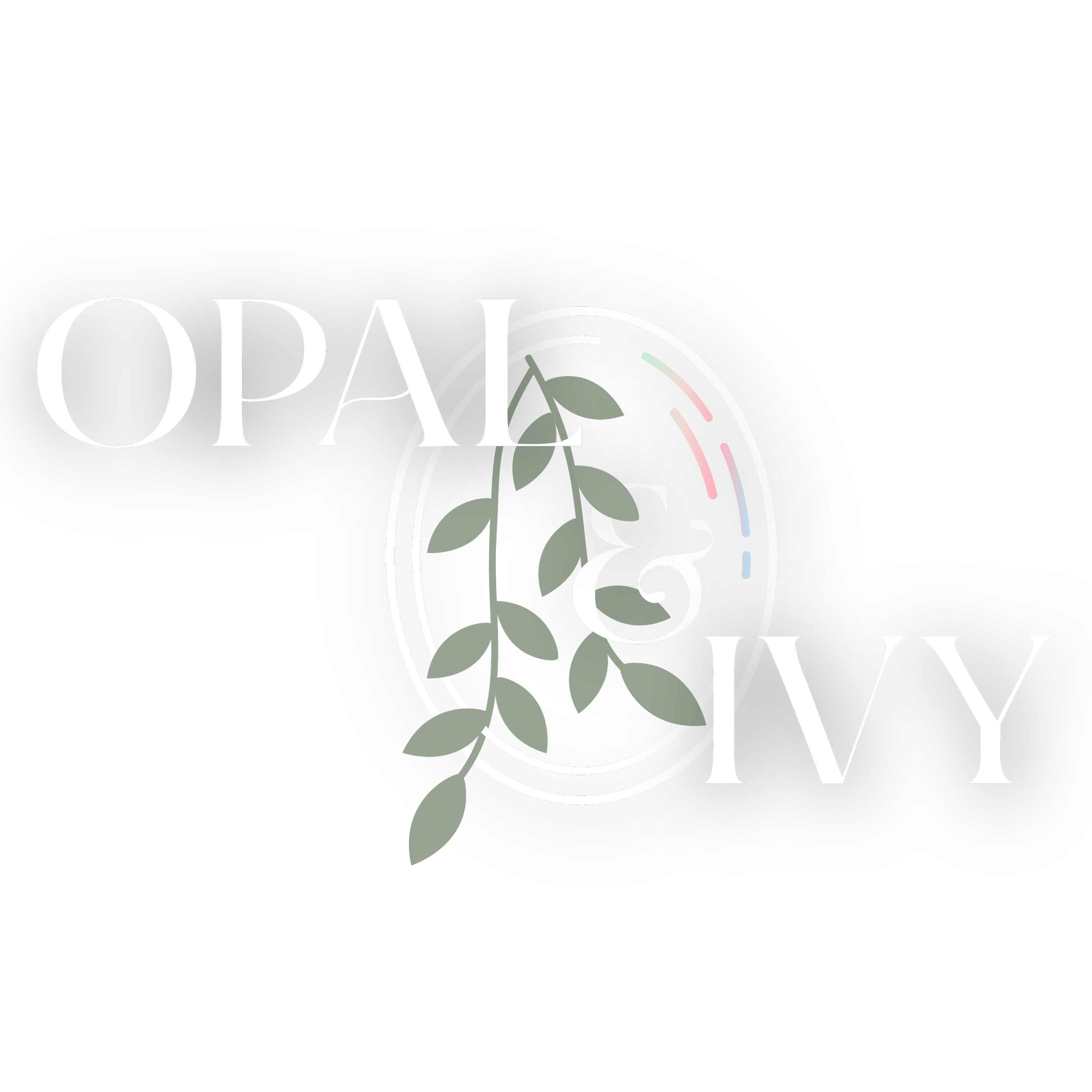 Opal & Ivy Beauty Company logo featuring elegant typography with a botanical leaf design inside a clear glass jar, representing the beauty brand from Abbotsford
