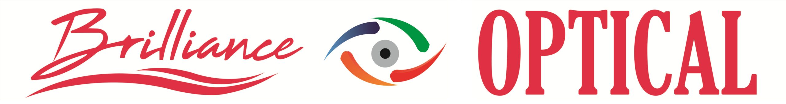 Brilliance Optical logo featuring a stylized eye icon with red and blue accents