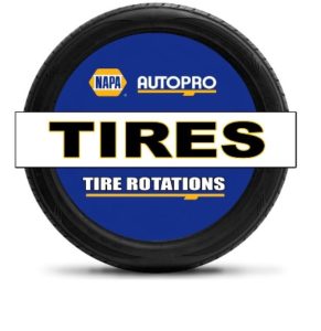 NAPA AUTOPRO tire with Tire Rotations service badge for Harry's Abbotsford AUTOPRO
