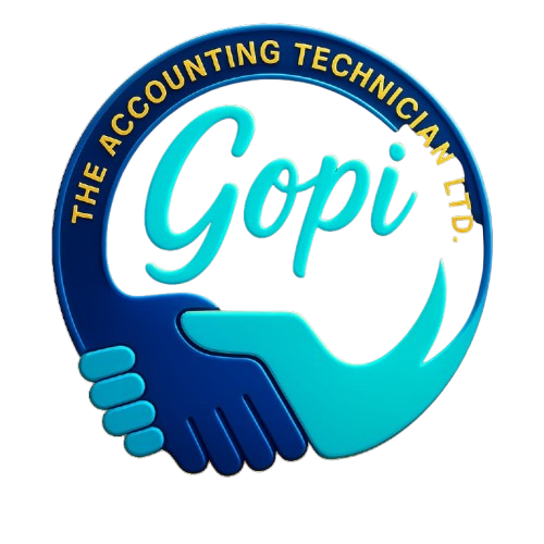 Gopi The Accounting Technician Ltd logo featuring a handshake design with cyan and blue colors, representing professional accounting services in Abbotsford