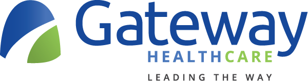 Gateway Healthcare logo with blue and green curved design elements