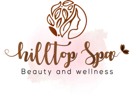 "alt_text": "Hill Top Spa logo featuring elegant script text and botanical illustration for beauty and wellness services in A