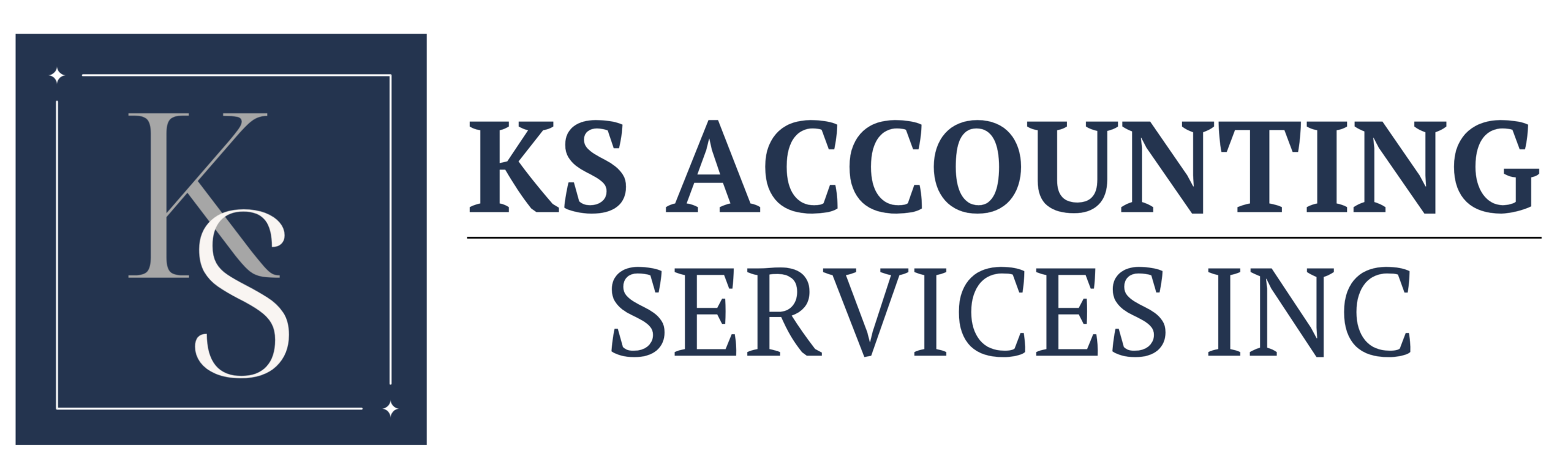 KS Accounting Services Inc. logo featuring stylized K and S initials in a square frame with decorative corner elements