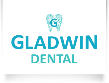 Gladwin Dental Centre logo in turquoise with a stylized tooth icon above the text, dental practice in Abbotsford
