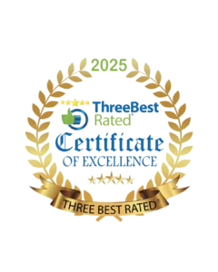 ThreeBest Rated 2025 Certificate of Excellence award badge for Get Well Physiotherapy and Sports Injury Clinic in Abbotsford