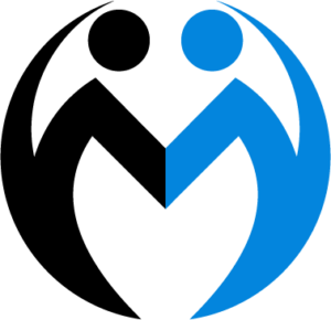 Abbotsford Medela Rehabilitation logo featuring two stylized human figures in black and blue forming a circular design
