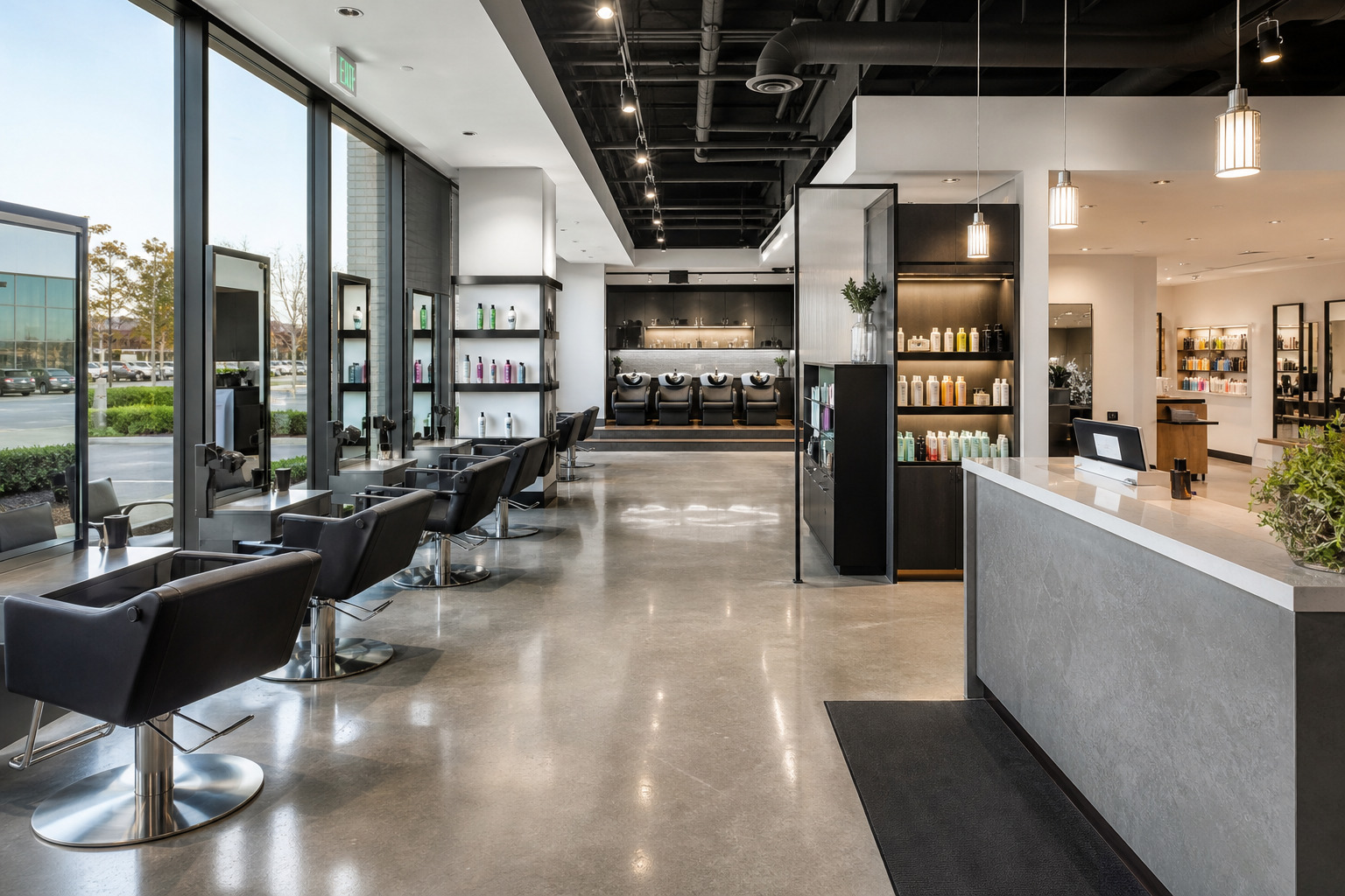 Chatters Salon Abbotsford Sevenoaks with retail product shelves and modern styling chairs