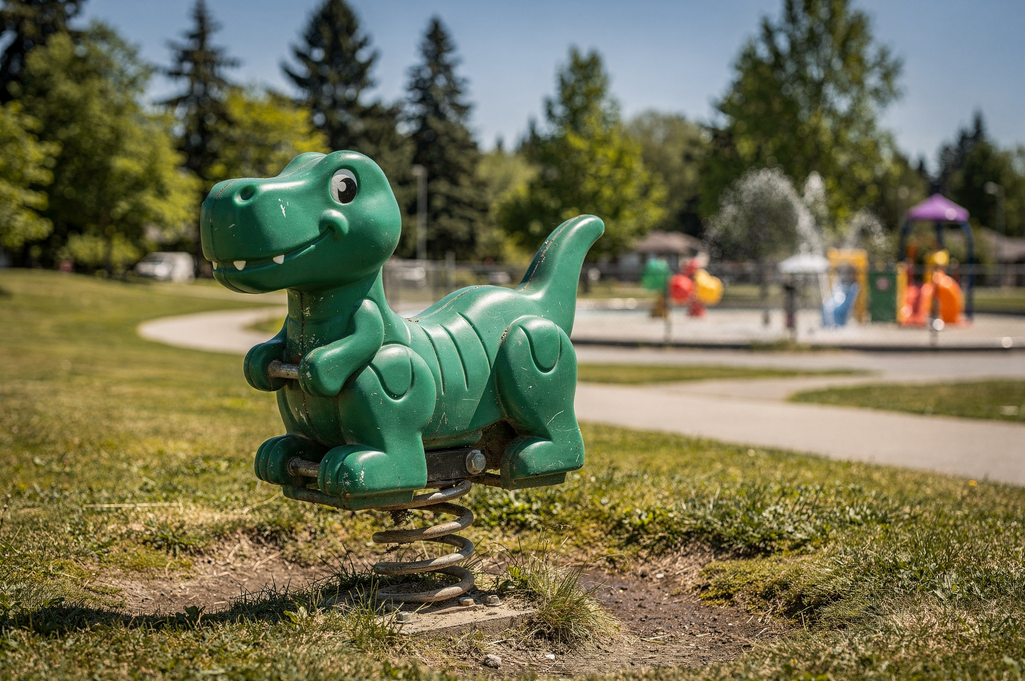 green dinosaur spring rider city park directory v2 Parks In Abbotsford for family outings green dinosaur spring rider at Mill Lake Park splash pad | GPS: 49.194951, -122.448735