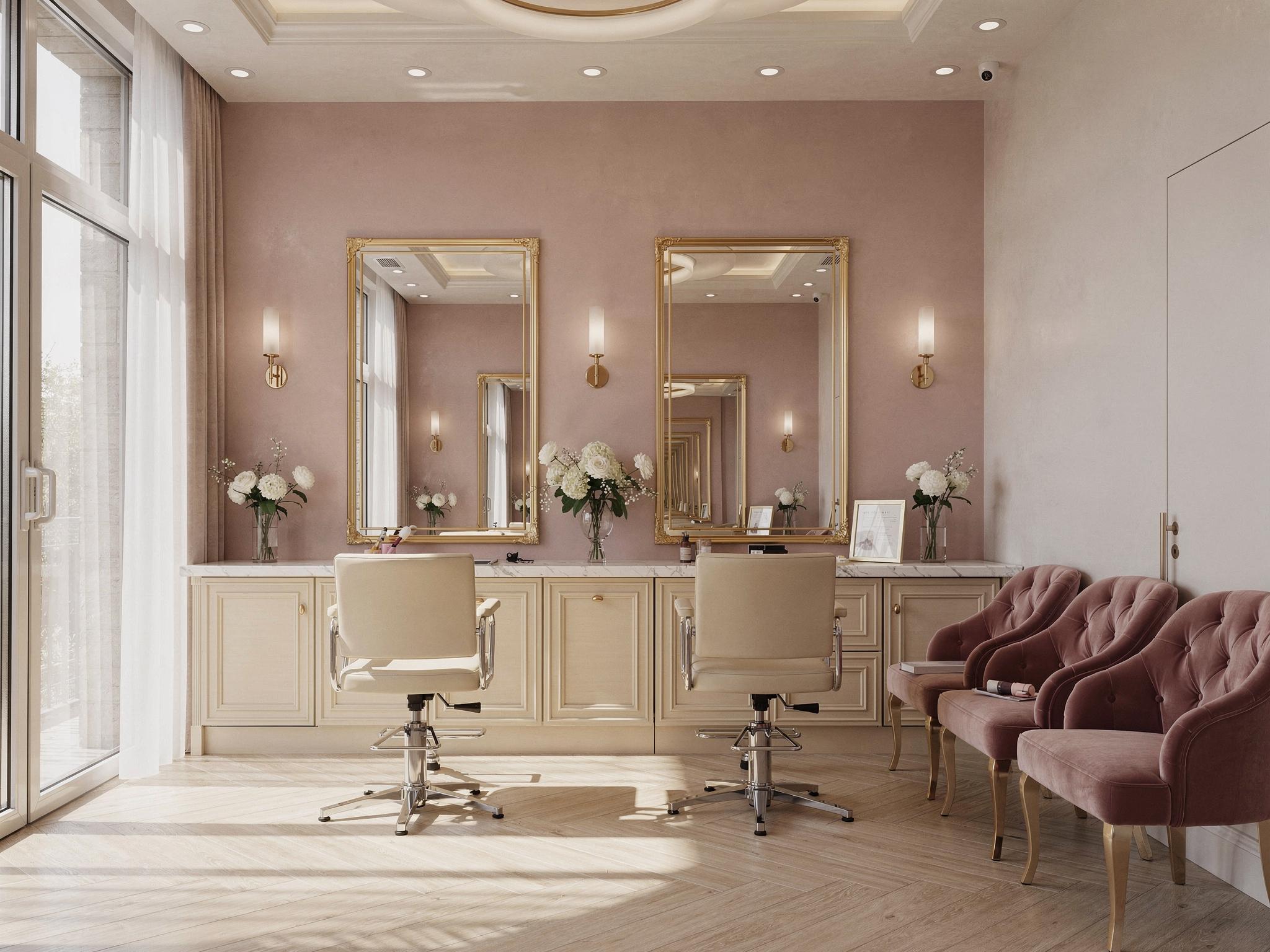 Salon Picasso on Rainbow Avenue with bridal styling stations and elegant salon mirrors