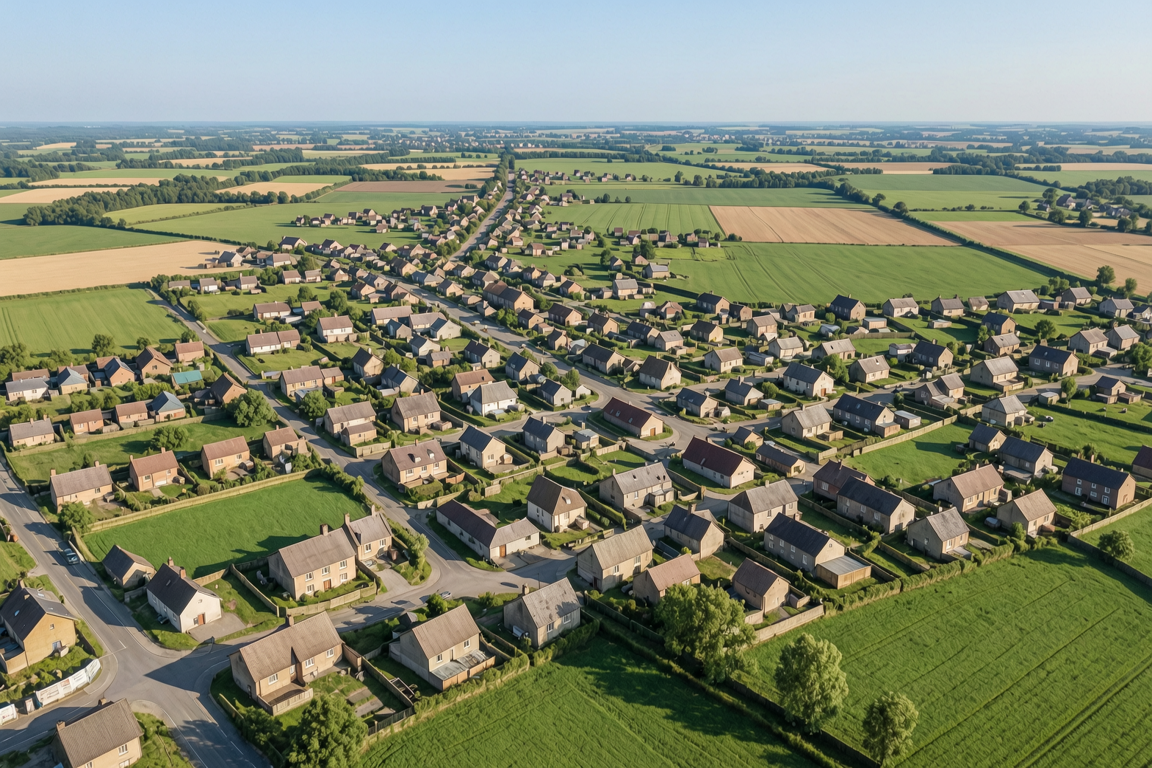 aerial view of town and farmland directory | GPS: 49.145018, -122.524986