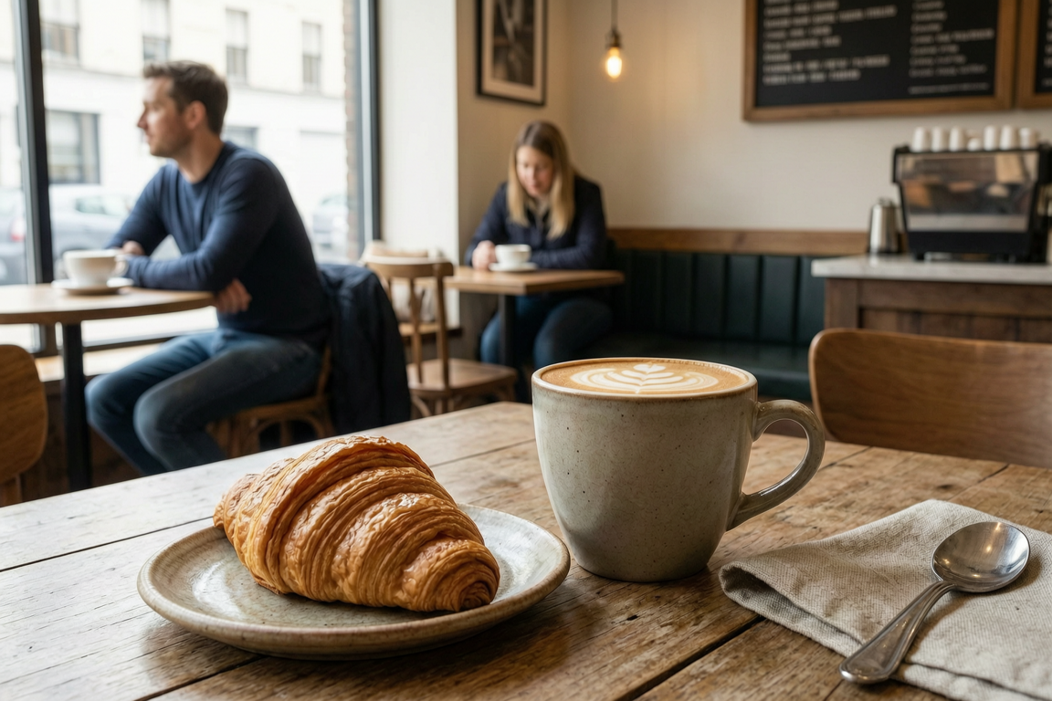 coffee cup croissant pastry langley cozy cafe | GPS: 49.183554, -122.466138