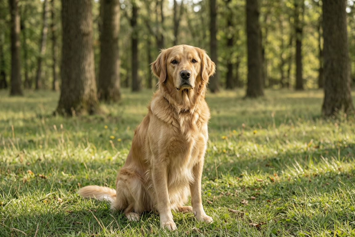 golden retriever sitting in park directory.jpg | GPS: 49.190677, -122.455261