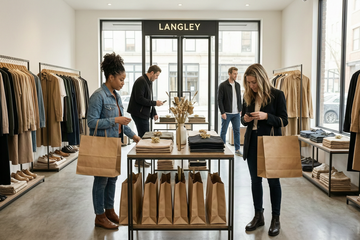 fashion store langley with brown paper bags | GPS: 49.162591, -122.498151