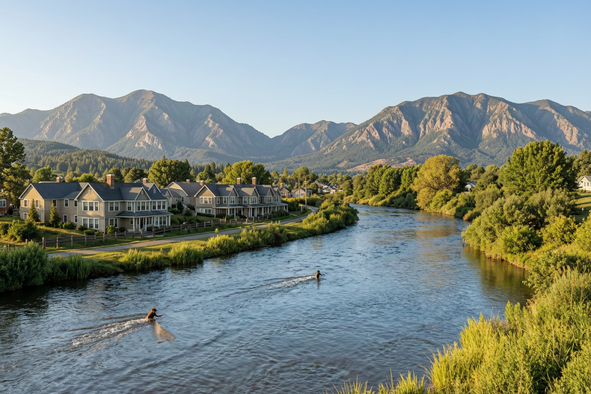 scenic view of river and mountains near langleys town | GPS: 49.189043, -122.457755
