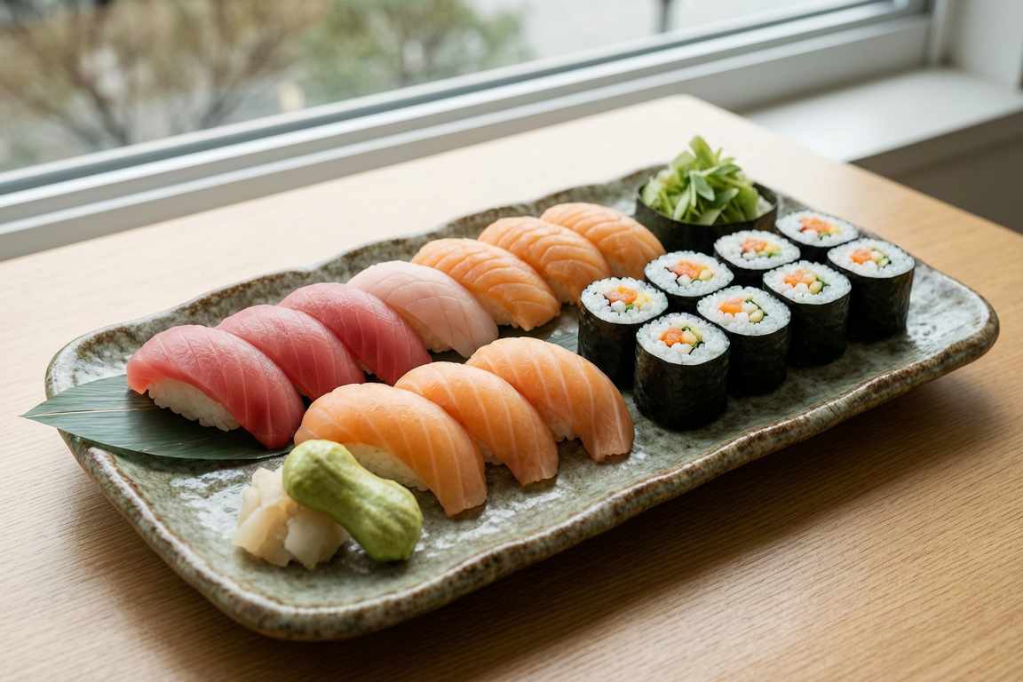 sushi platter with sashimi and local rolls ingredients | GPS: 49.136872, -122.537426