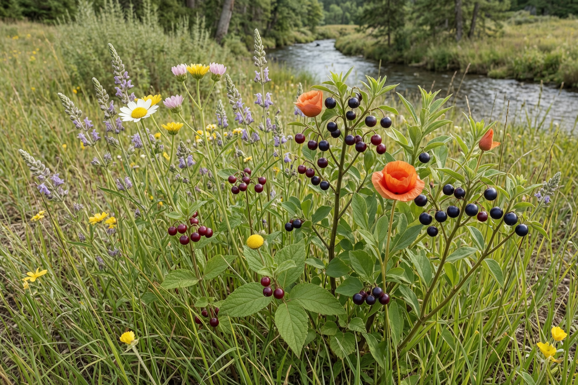 wildflower and berry plants langley nature scene | GPS: 49.103017, -122.589126